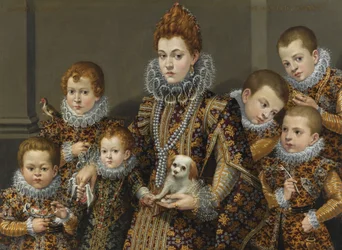 Porträt von Bianca Degli Utili Maselli und ihren Kindern
